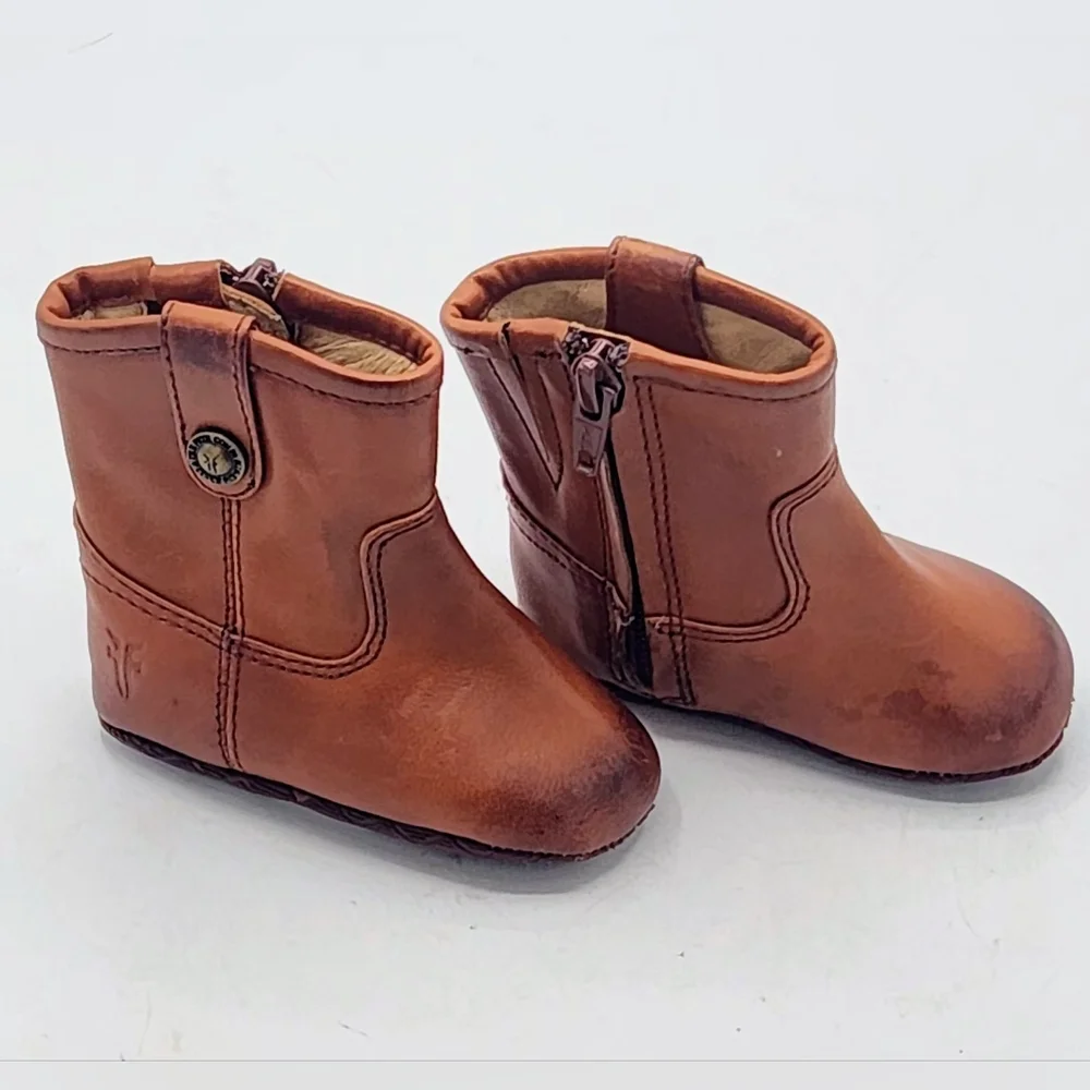 Frye Cognac Leather Infant Baby‎ Soft Sole Crib Shoes Booties Size 1 (YTH1)